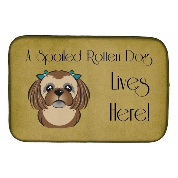 Carolines Treasures BB1497DDM Chocolate Brown Shih Tzu Spoiled Dog Lives Here Dish Drying Mat BB1497DDM - main
